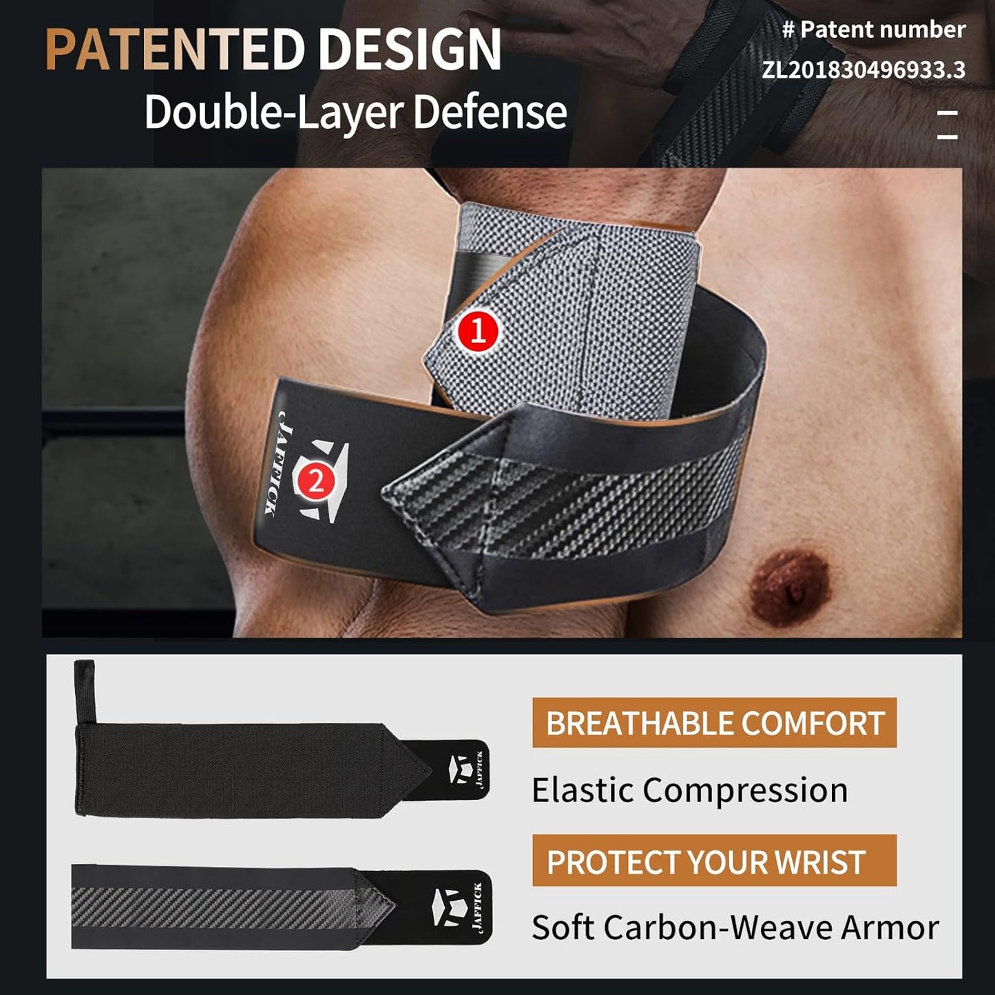 Jaffick Double-Layer Reinforced Wrist Wraps for Weightlifting - Men & Women, Thumb Loop Design for Powerlifting, Crossfit, Bodybuilding, Deadlifting - Fits Both Hands