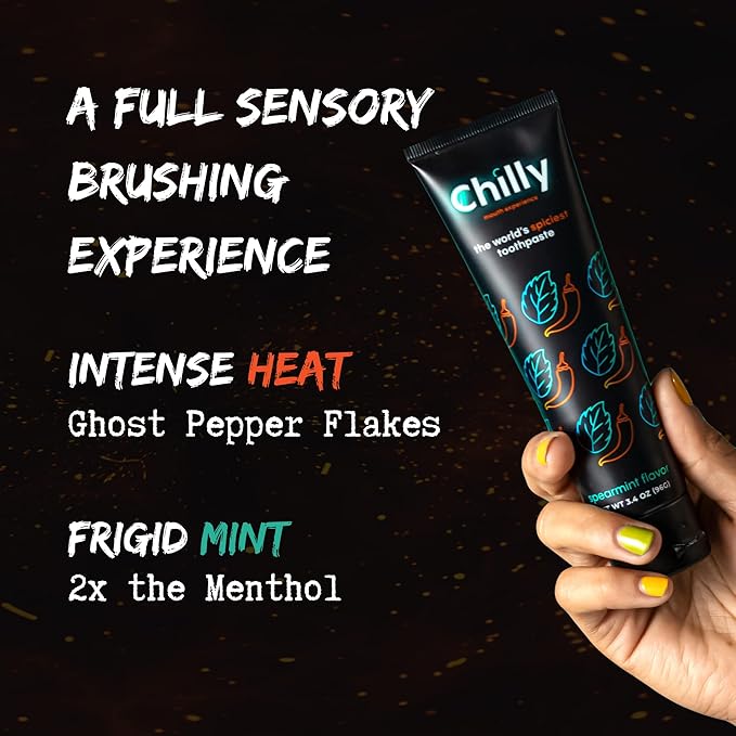 Chilly Natural Spicy Whitening Toothpaste with Intense Spearmint Flavor and Ghost Pepper Flakes – SLS & Fluoride Free Toothpaste, Whitening Formula for Fresh, Healthy Smile (Pack of 1)