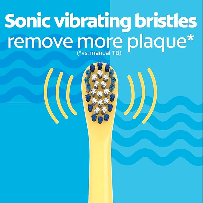 Colgate Kids Battery Powered Toothbrush with Included AA Battery, Extra Soft Bristles, Flat-Laying Handle to Prevent Rolling, Minion, 1 Pack