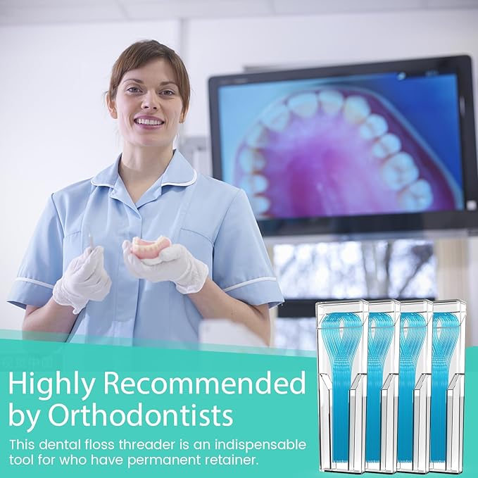 Floss Threaders 400 Count/4 Pack, with 2 Pack of 50M Mint-Flavored Waxed Dental Floss, for Braces, Bridges, Implants, Permanent Retainer