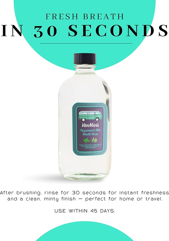 Vanman's - VanMan's Peppermint Aloe Mouth Rinse (8.8 Ounce) - Aloe, Fresh Mint Remineralizing Mouthwash for Gum Health, Bad Breath and Dry Mouth