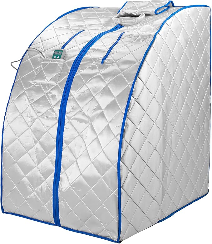 Infrared FAR IR Negative Ion Portable Indoor Personal Spa Sauna by Durherm with Air Ionizer, Heating Foot Pad and Chair, 30 Minutes Timer, Large, Silver