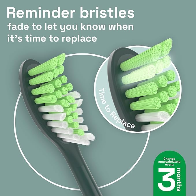 Brushmo Replacement Toothbrush Heads, Compatible with Philips One for Sonicare Electric Toothbrush Handles HY1022, 4 Standard Heads with Tongue Cleaner, Soft Dupont Bristles, BM124m, Sage Green