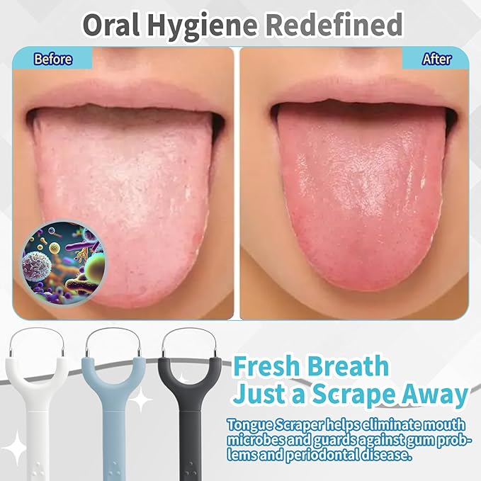 3-Pack Colorful Tongue Scraper for Adults, Stainless Steel, Metal Tongue Brush for Bad Breath, Oral Hygiene Tool, Easy to Use & Portable