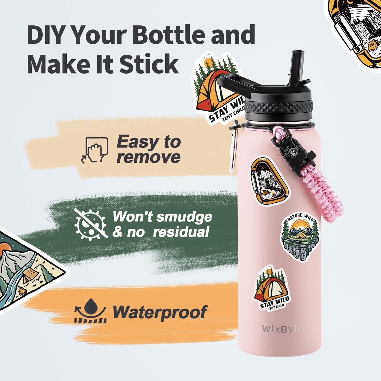 40 oz Insulated Water Bottle with Straw (Cold for 48 Hrs), Stainless Steel Triple Wall Vacuum Sports Water Jug, Leakproof Hydro Cup Flask with Paracord Handle & Straw Spout Lids & DIY Stickers