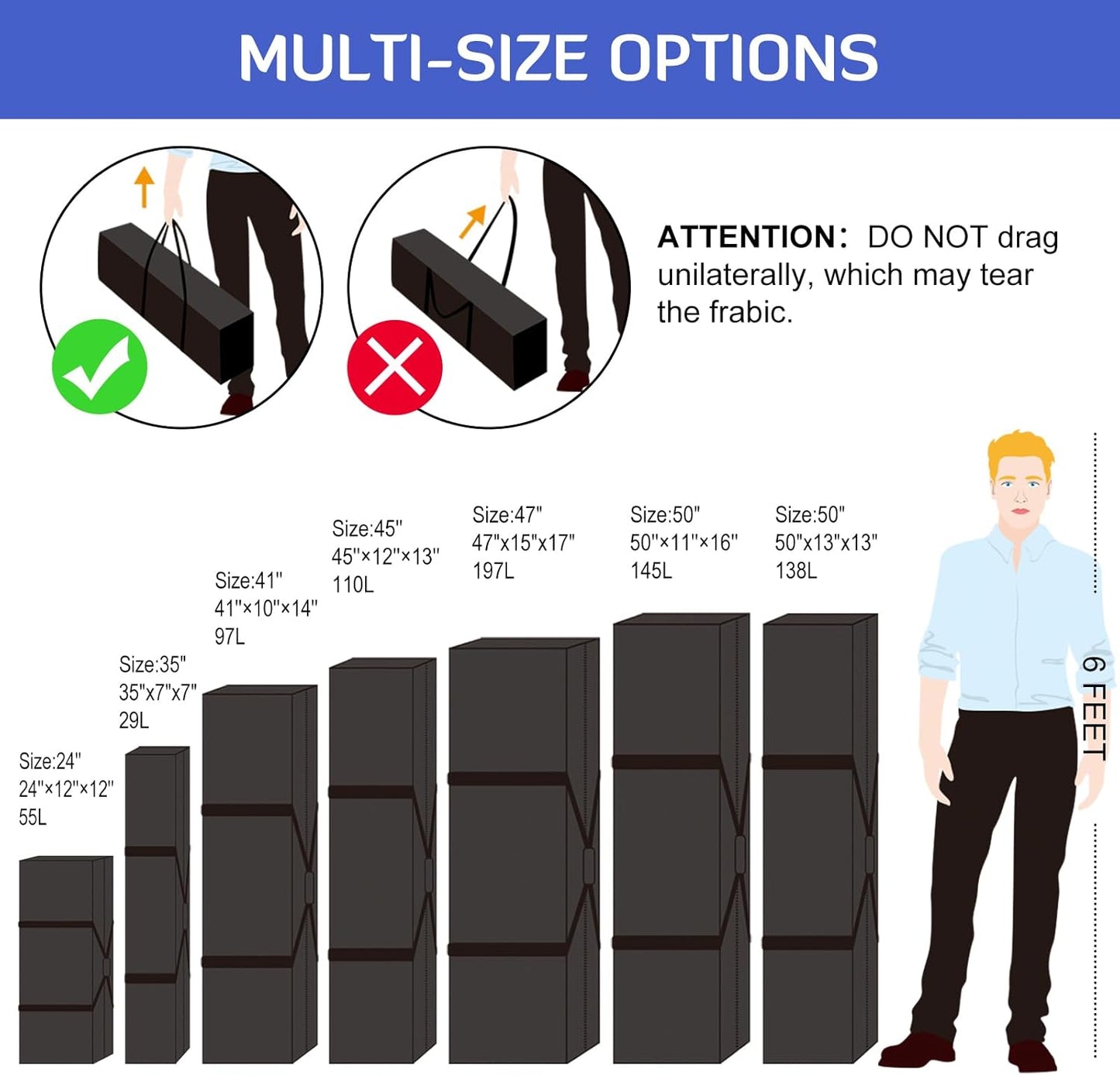 INFANZIA 50x13x13 inch Duffel Travel Sports Equipment Bag, 2PCS Long Luggage Bag with Upgrade Zipper Water Resistant, Extra Large Foldable Storage Bag for Camping, Tent, Tripod, Fishing