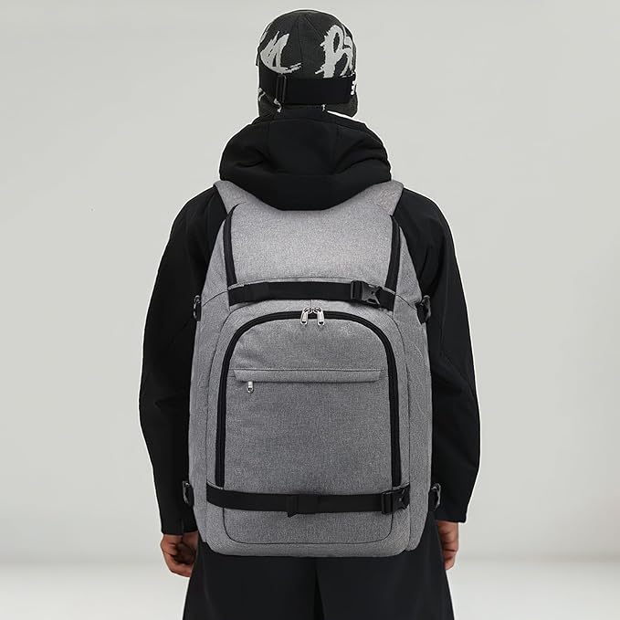 JIANYA Ski Boot Bag, 50L Waterproof Travel Backpack for Snowboard, Ski Helmet, Goggles, Gloves & Accessories, Gray