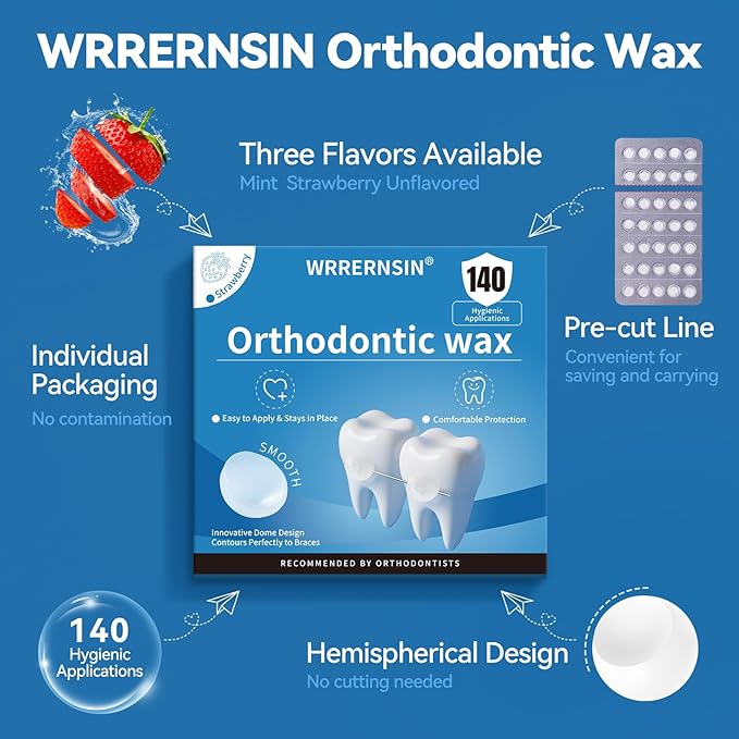 Braces Wax Dots Orthodontic Wax for Braces 140 Individually Wrapped Dental Kit for Wires Strawberry