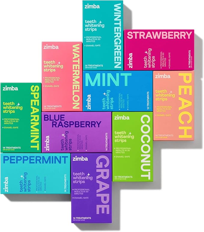 Zimba Teeth Whitening Strips for Teeth Sensitive, White Strips for Teeth Whitening, Teeth Whitener Stain Remover 28 White Strips Included Per Pack, 2 Pack (14 Day Treatment), Strawberry and Watermelon