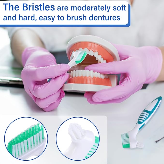 Mimorou 12 Pcs Denture Brush for False Teeth Double Sided Denture Toothbrushe with Soft Bristle, Ergonomic Anti Slip Handle Teeth Cleaner Brush for Adult(Blue, Green, Purple, Orange,Non Slip Grip)