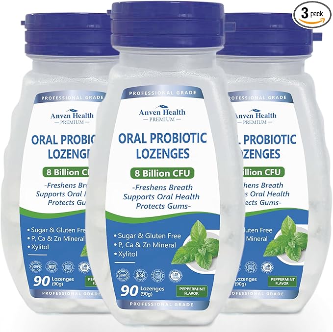 Oral Probiotics Lozenges for Mouth Bad Breath & Gum Repair - Mineral Fusion with Zinc + Calcium for Dry Mouth Relief, Enamel Shield, Mint Flavor with Xylitol - 270 Lozenges, Sugar-free