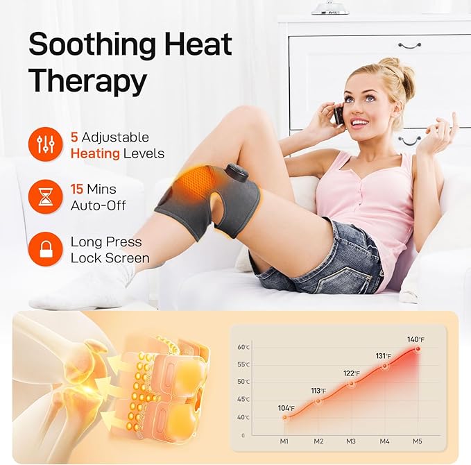 8 Modes & 20 Intensities Cordless Knee Massager with Heat [2025 Upgraded] Knee Brace for Arthritis Pain Relief,Muscle Relaxation,Heating Pad for Knee Shoulder Elbow,Gifts Ideas(Gray