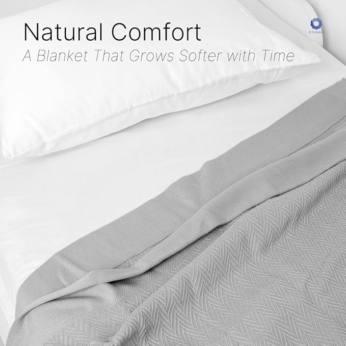 100% Cotton Herringbone Blankets, 90"X90" Queen, Throw Blanket for Bed All Season Cotton Blanket, Cozy Blanket,Throws & Bed Blanket, Throw Blanket for Couch, Modern Home Decor -Scottish Grey