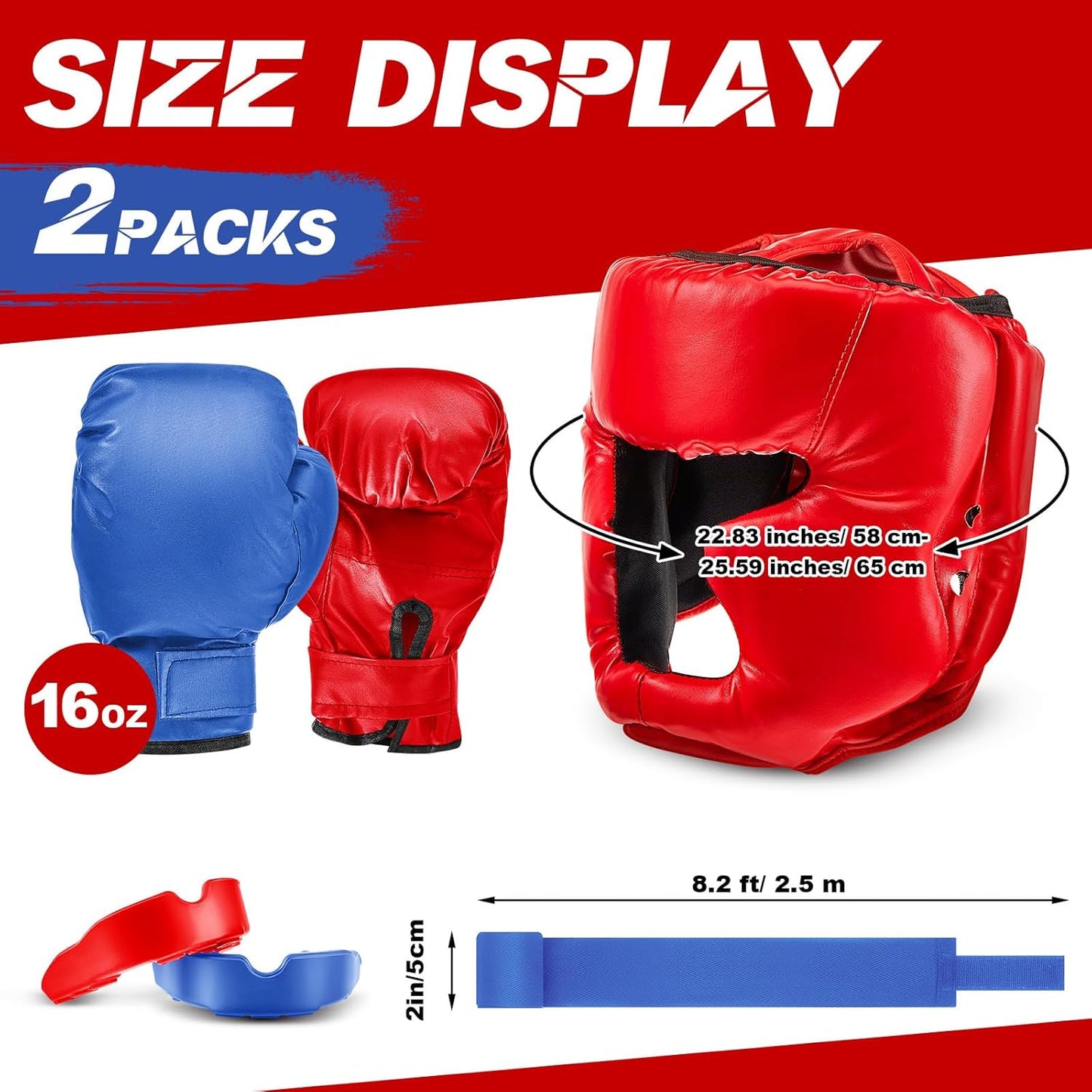 Kanayu 14 Pcs Boxing Set Including 2 Pair of 16 oz Boxing Gloves Headgear Helmet and Hand Wraps Mouth Guards Gifts for Adults Youth Beginners Training Equipment