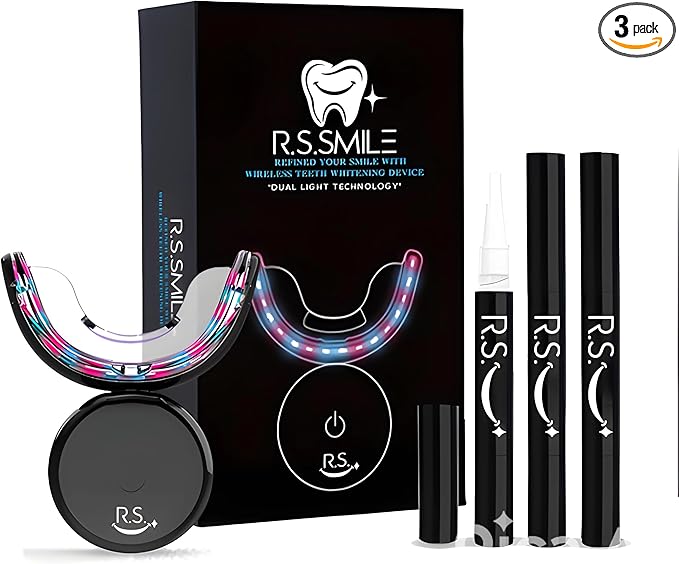 RS Smile Professional Wireless Teeth Whitening Kit with 32X Dual LED Lights, Red & Blue Light Technology for Deep Whitening, Rechargeable Device, Gentle Enamel - Safe Formula