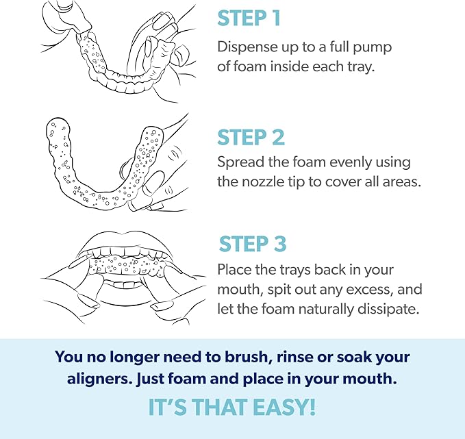 EverSmile AlignerFresh Extra Whitening Foam – Cleaner Compatible w/Invisalign and All Clear Aligners and Retainers – Eliminates Bacteria, Whitens Teeth, Fights Bad Breath – 50ml (2 Pack)