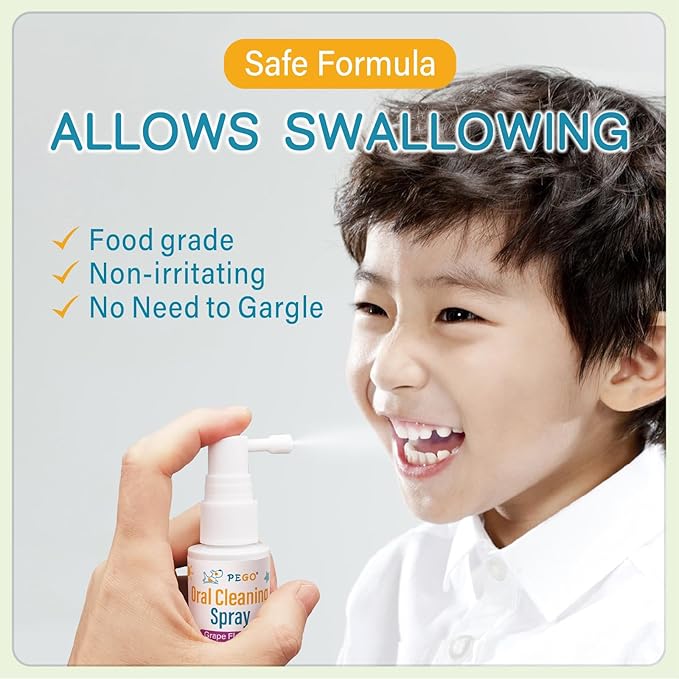 PEGO Kids Oral Spray, Toddler Toothpaste Helper for Daily Oral Care and Fresh Breath, Kid's Mouth Spray with Fluoride Free for Newborn to Preschoolers (40ml*1, Grape)