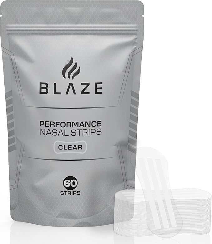 Performance Nose Strips for Breathing (60 Count) - Oil & Sweat Proof Adhesive - Athletic Nasal Strips for Snoring & Sleeping - Wide Body, Universal Fit, Extra Strength (Clear)