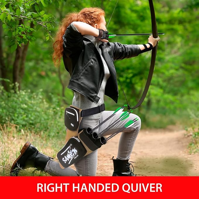 Archery Arrow Quiver - Adjustable Waist Hanged Quiver with 3 Removable Tubes & Pockets for Archery Arrows Case & Equipment - Ideal for Hunting & Target Practice - Right Handed Only