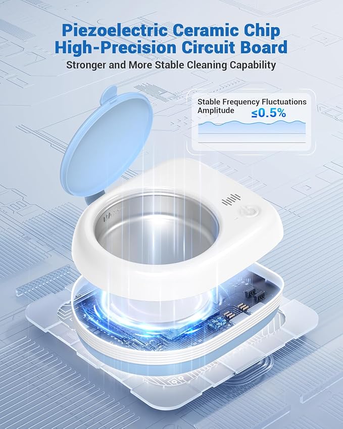 Rechargeable Ultrasonic Retainer Cleaner Machine | 50kHz 1.9 inch Ultra-Thin Portable | Night Guard Aligners Jewelry |6pcs Cleaner Tablets Included | Quick & Deep Clean Modes | Oral Dental Care