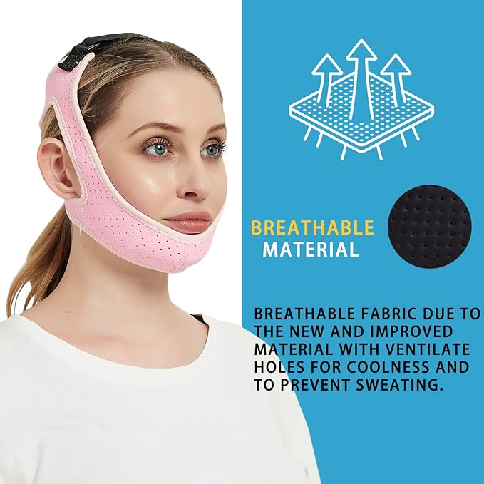 Chin Strap for Cpap Users - Adjustable Snore Stopping Device Face Mask Bandage Keeping Mouth Closed - Anti Snoring Sleep Aid Solution - Skin-Friendly Comfortable Sleeping (Blue)