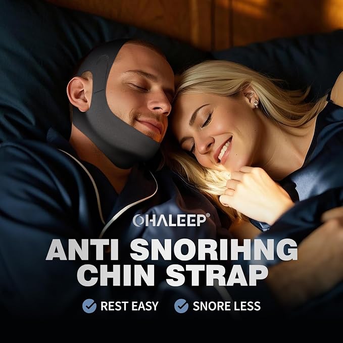 OHELEEP Anti Snore Chin Strap for CPAP Users, Snore Stopper Adjustable, Chin Strap for Sleeping Comfortable Stop Snoring Solution, Anti Snoring Devices Breathable and Reusable, Black, M