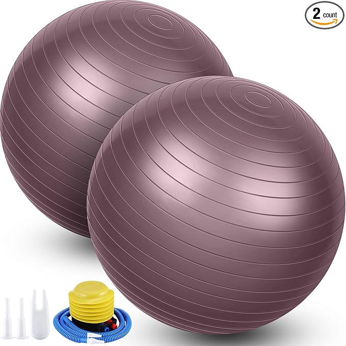 Leyndo 2 Pcs Yoga Ball Exercise Ball Large 26 Inch Exercise Anti Burst Birthing Fitness Ball with Pump, 26 Inches/ 65 cm for Improved Posture, Balance, Yoga, Pilates, Training