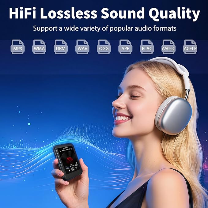 16GB MP3 Player with Bluetooth 5.3, QNGEE 2.4 inch Full Touchscreen Music MP3 for Kids, FM Radio, Voice Recorder, HiFi Sound, E-Book, Earphones Included