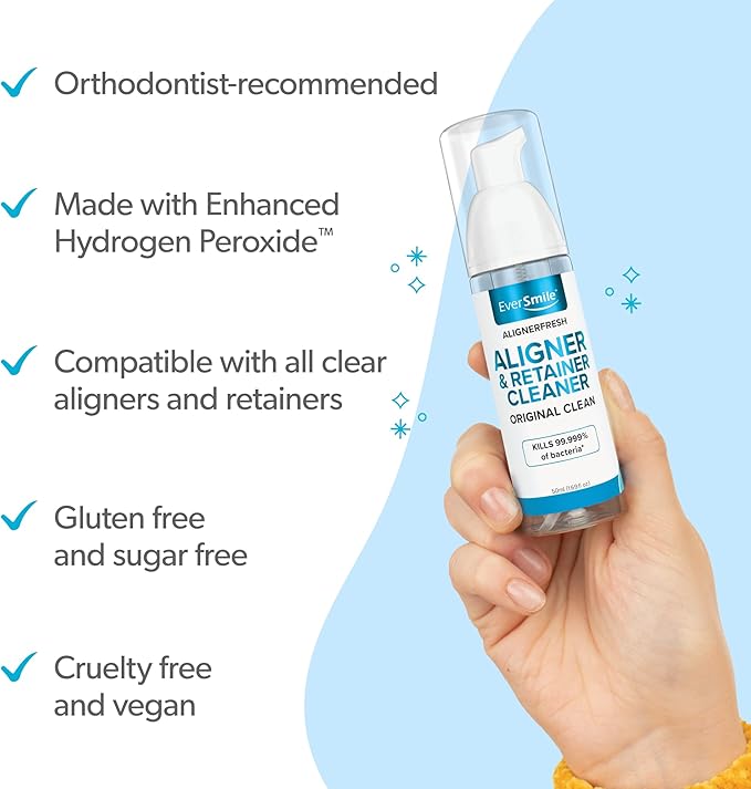 EverSmile AlignerFresh Original Clean Foam – Cleaner Compatible w/Invisalign and All Clear Aligners & Retainers – Eliminates Bacteria, Whitens Teeth, Fights Bad Breath – 50ml (2 Pack)