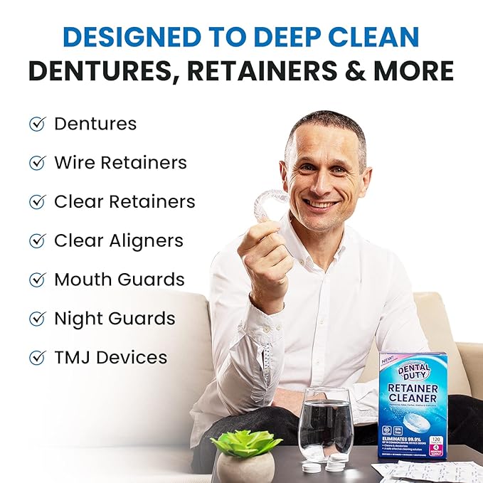60 units Retainer Cleaner and Denture Cleaning Tablets - Mouthguard Cleaner and Denture Cleaner Tablets Remove Plaque, Odors and Stains from Aligners, Night Guard and Removable Dental Appliances