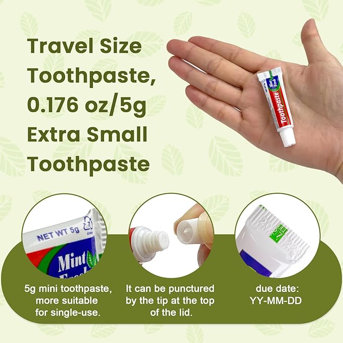 200 pcs Bulk Travel Size Toothpaste, 0.176 oz Extra Small Toothpaste Travel Size Bulk Disposable for Hotel, Guests, Homeless, Charity, Mint (Mini Size, Only for Single Use)