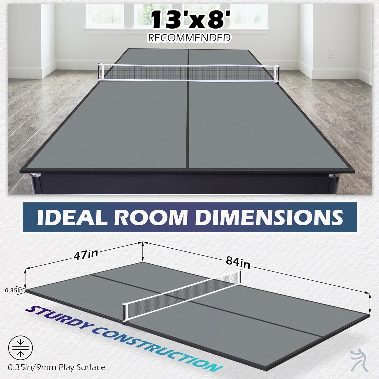 7FT Ping Pong Table Top with Net Set for Pool Table, Foldable Ping Pong Table Topper, Portable Table Tennis Conversion Top Includes Foam Padding for Protection, Easy Conversion