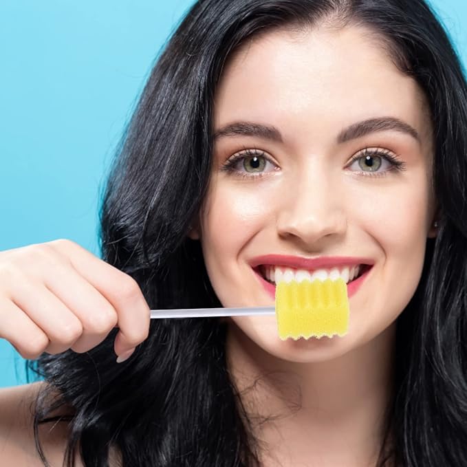 100 Pcs Disposable Mouth Swabs Sponge, BVN Oral Swabs, Oral Care Swabs Disposable, Mouth Swabs, Unflavored and Sterile Disposable Dental Swabsticks for Mouth Cleaning, Sawtooth-Shaped Yellow.