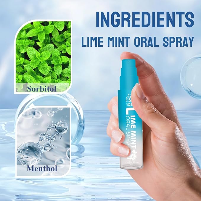 Oral Spray for Adults, Mouth Freshening Spray, Portable Peppermint Oral Freshener, Alcohol & Fluoride-Free Oral Care Mouth Spray, Travel, Dates, Office, Dry & Bad Breath,0.5fl.oz (Purple/Blue)