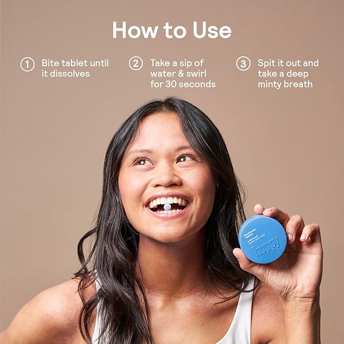 HUPPY Mouthwash Tablets with Nano Hydroxyapatite - Refreshes Breath and Remineralizes Teeth - Hydroxyapatite Tabs Perfect for Travel - Nanohydroxyapatite Mouthwash, 124ct, Cool Mint Flavor