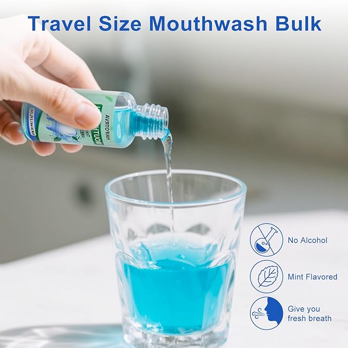 10 Pcs Mini Mouthwash Travel Size Bulk,Blue Portable Mint Flavor Mini Mouthwash Individual 35ml/1.2oz On The Go Mouth Wash Small Bottle for Travel,Office,Toiletry Kits
