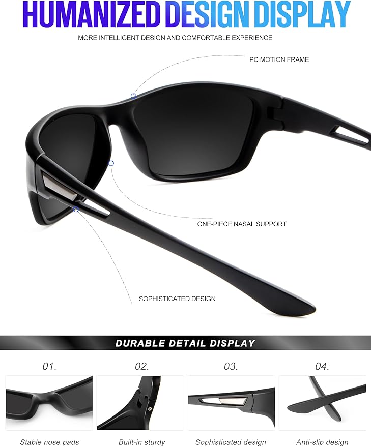 KALIYADI Polarized Sunglasses for Men, Sports Sun Glasses for Driving Cycling Fishing with UV protection