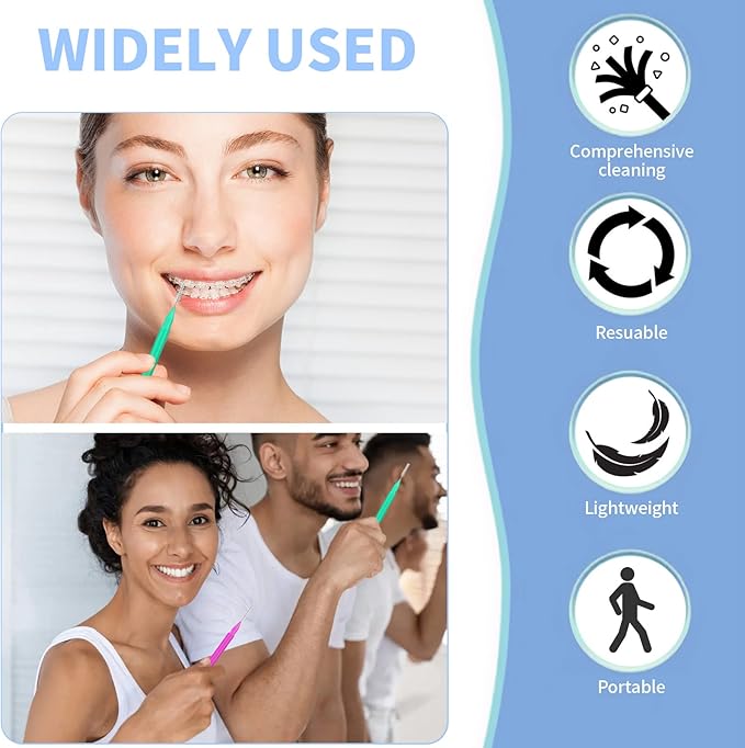 Interdental Brush, 100Pcs Soft Braces Brush Set, 40Pcs Tooth Flossing Head for Oral Hygiene Tooth Cleaning with 60pcs Disposable Braces Flossers Tooth Cleaning Tool (Stylish Colors,Multiple Sizes)