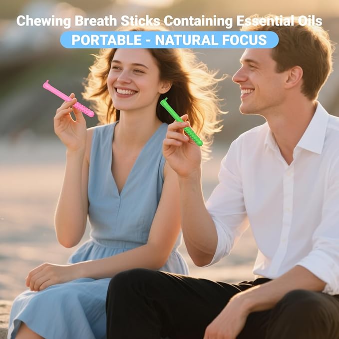 3Pcs Essential Oil Breath Stick for Fresh Breath – Reusable Aromatherapy Breath Stick with 9 Replacement Cores, Portable for Travel, Office（Green）