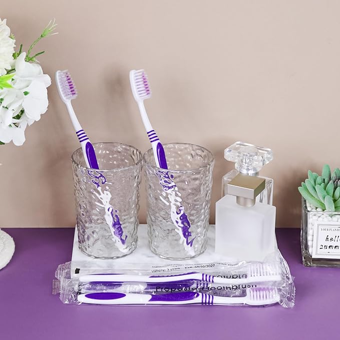 100 Prepasted Disposable Toothbrushes Individually Wrapped Pre Pasted Toothbrushes Soft Bristle Travel Tooth Brush Single Use Wrapped for Hotel, Camping, Travel and Gift for The Homeless (purple)