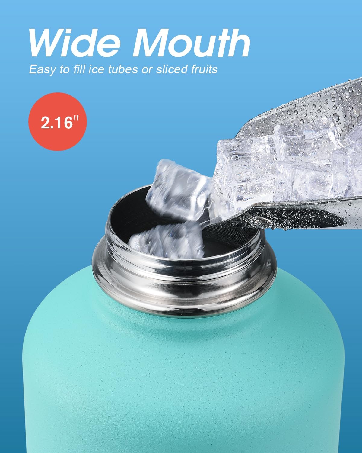 Insulated Water Bottle 64 oz with Straw & 3 Lids, Coolflask Half Gallon Water Jug Large Metal Stainless Steel Wide Mouth for Sports, Gym or Office, Non-BPA Keep Cold 48H Hot 24H, Pacific Prince