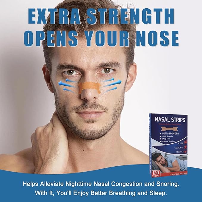 Nasal Strips - 120 Count Nasal Strips for Snoring, Extra Strength Tan Nasal Breathing Strips to Improve Sleep, Instant Nasal Congestion Relief Caused by Colds & Allergies