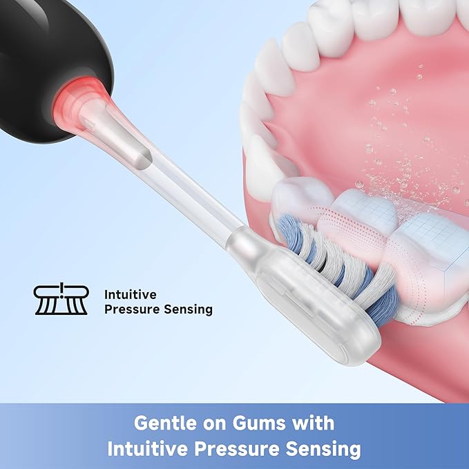 Mova Fresh SweepDrive Electric Toothbrush, Rechargeable Electric Power Toothbrush for Adults, Intuitive Pressure Sensing, 3-in-1 Replacement Brush Head with Holder, 30 Days of Battery Life, Black