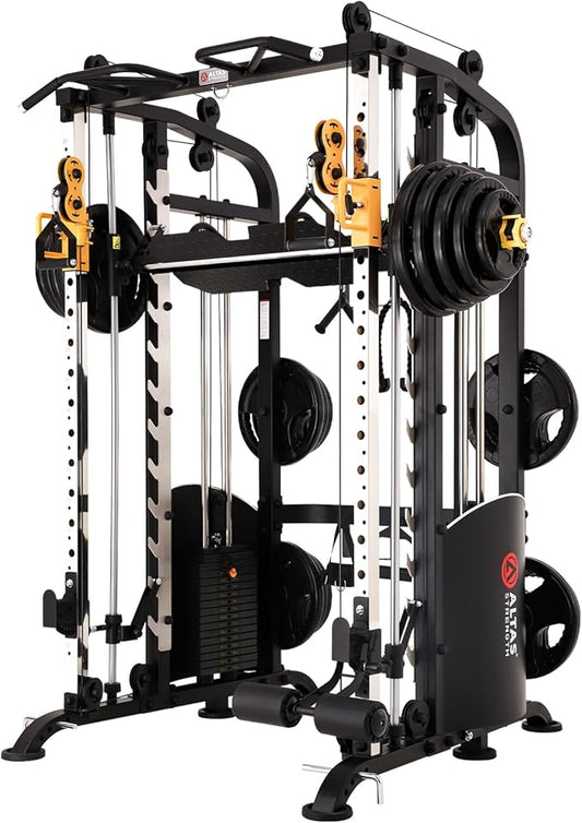 Altas Strength Smith Machine Home Gym 1000 lbs Capacity 2000 lbs Cables Strength Training Power Cages for Squats Presses Pulling Deadlifts Light Commercial Equipment Easy Assembly M810