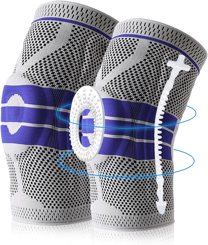 Knee Brace Compression Sleeve for Knee Pain Wraps Patella Stabilizer with Silicone Gel Spring Support, Hinged Kneepads Protector for Meniscus Tear Arthritis Men Women