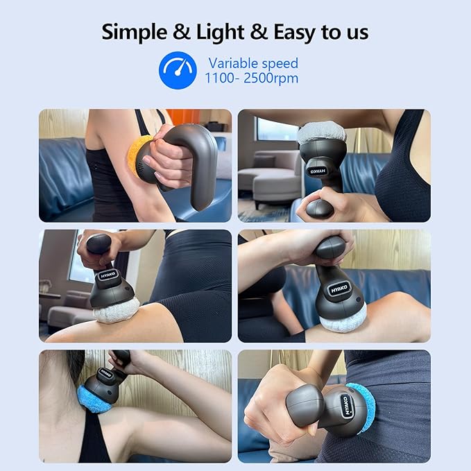 HYAKO Handheld Professional Mini Orbital Buffer Relief Massager, Adjustable Multi-Speed Vibration Deep Tissue Body Chiropractic Massager for Neck, Shoulder, Leg,Back muscle pain relief massage therapy