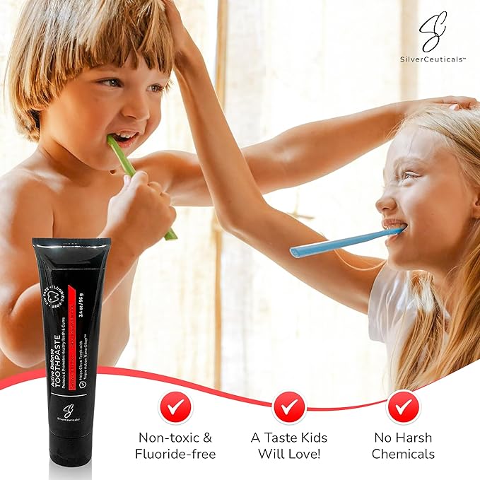 Colloidal Silver Toothpaste w/Coral Calcium & Xylitol - Sassy Cinnamon - Remineralize Enamel - SLS & Fluoride Free Cavity Protection - Gum Health - Bad Breathe - Gingivitis - Mild Flavor - 3.4oz