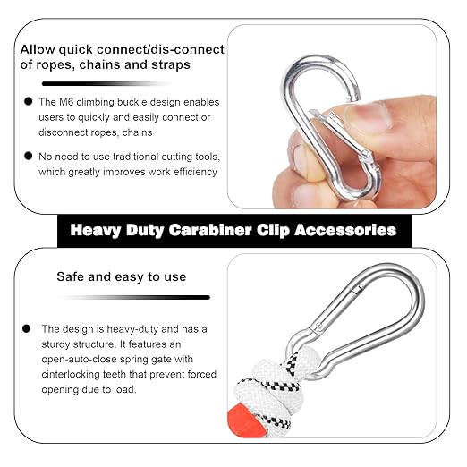 200PCS 2.36'' Spring Snap Hook, M6 1/4Inch Galvanized Silver Steel Carabiner Clip, Small Carabiner Clip 260LBS Holding Capacity Quick Link Clip Keychain for Hammock Dog Leash & Camping Gym