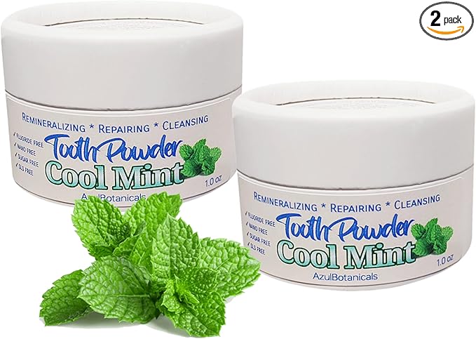 Remineralizing & Cleansing Tooth Powder, Cool Mint. Fluoride Free, SLS Free, Nano Free for Organic Oral Wellness (1 Ounce (Pack of 2), Travel Size
