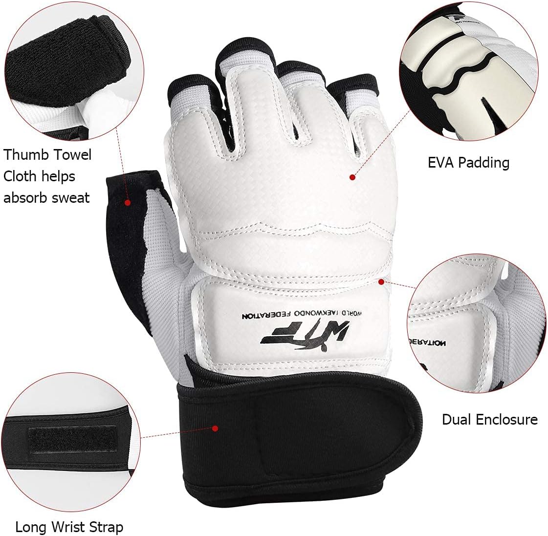 LangRay Taekwondo Karate Gloves & Sparring Gear Foot Protector Set, Karate Boxing Sparring Foot Guard and Half-Finger Gloves Kit for Martial Arts TKD Kung Fu Punch Bag Kickboxing MMA Training